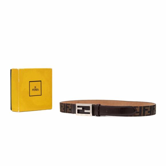 VTG FENDI Zucca FF Monogram Logo Buckle Brown Canvas Leather Belt Size 40/100 main image 4